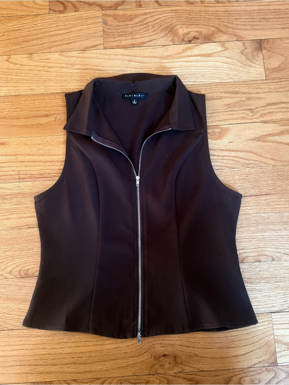 Blue Blush Brown Zip-Front Sleeveless Vest